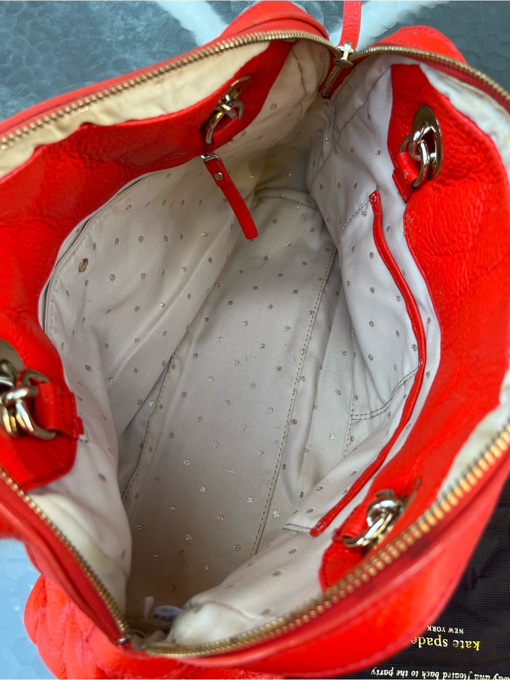 kate spade red quilted leather shoulder bag with gold chain straps - Picture 3 of 5